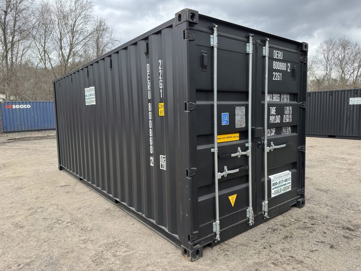 20ft New Shipping Container – Wind & Watertight – Black – Unit DERU800860-2