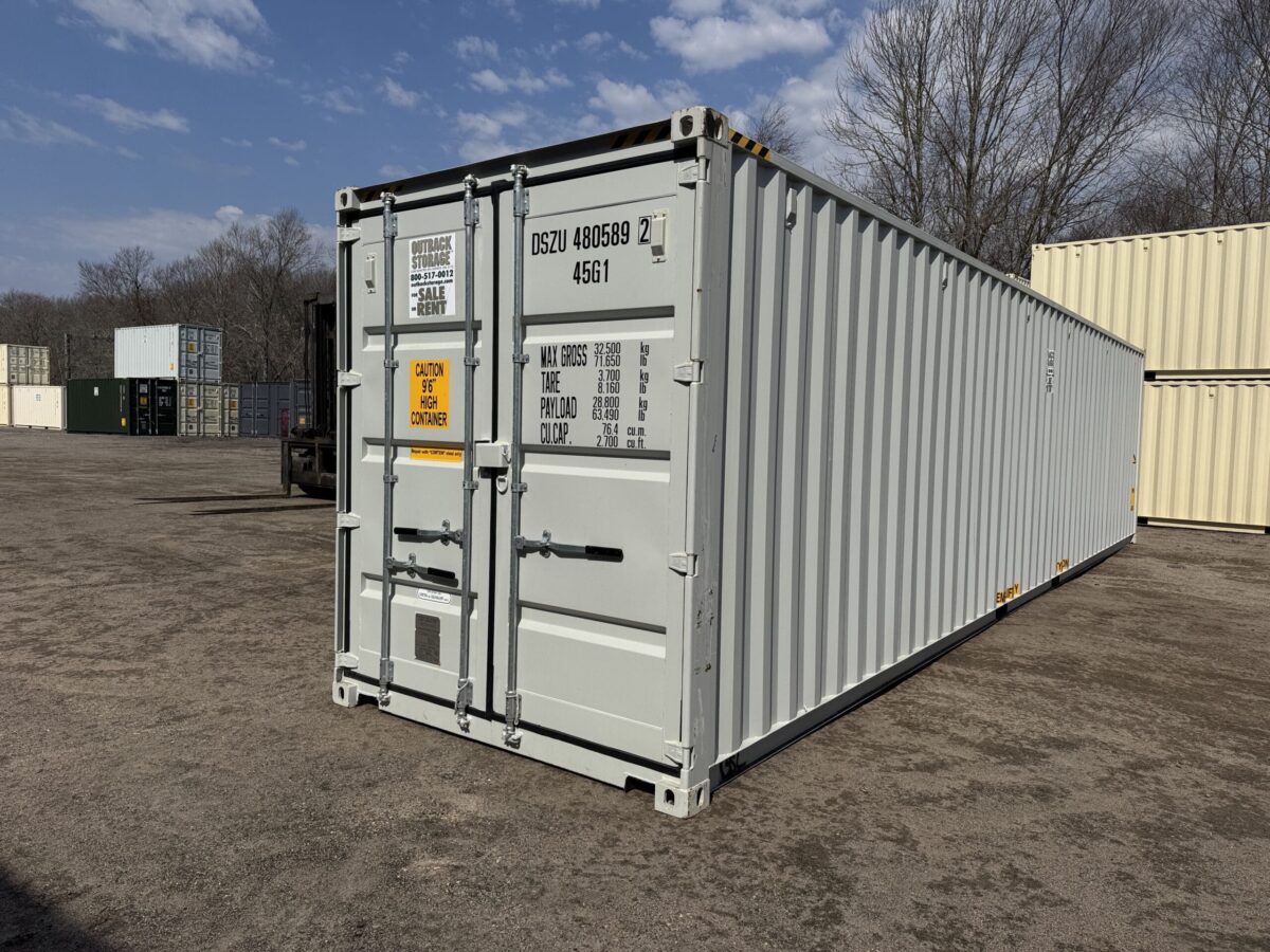 40ft New High Cube Shipping Container – Wind & Watertight – Gray – Unit DSZU480589-2