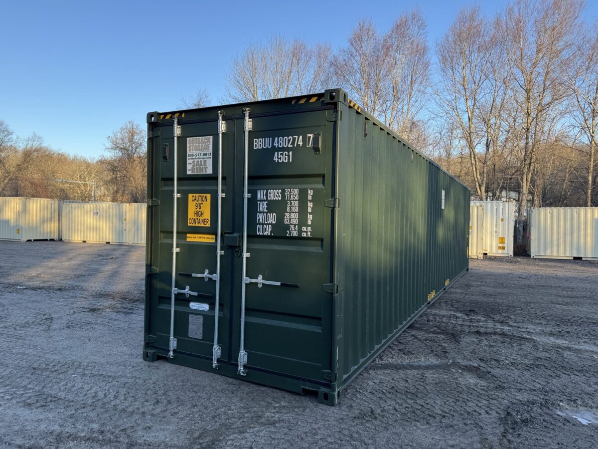 40ft New High Cube Shipping Container – Wind & Watertight – Green – Unit BBUU480274-7