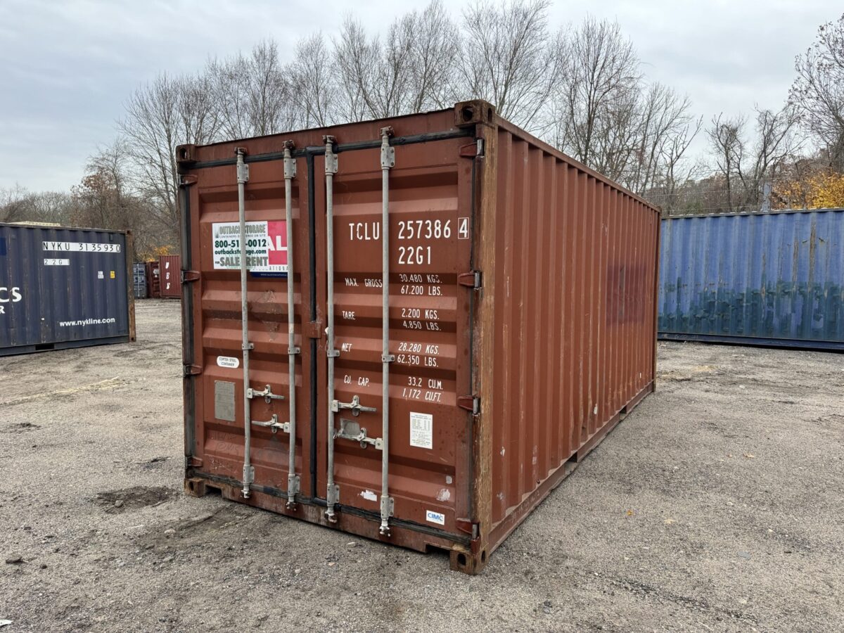 20ft Used Shipping Container – Wind & Watertight – Red – Unit TCLU257386-4
