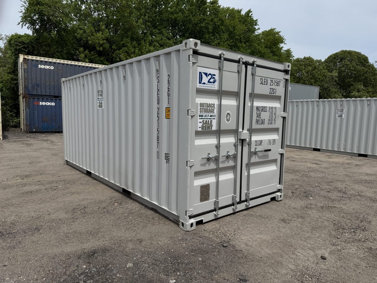 20ft New Shipping Container – Wind & Watertight – Gray – Unit SLEU251587-1