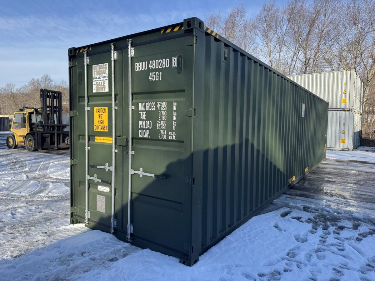 40ft New High Cube Shipping Container – Wind & Watertight – Green – Unit BBUU480280-8