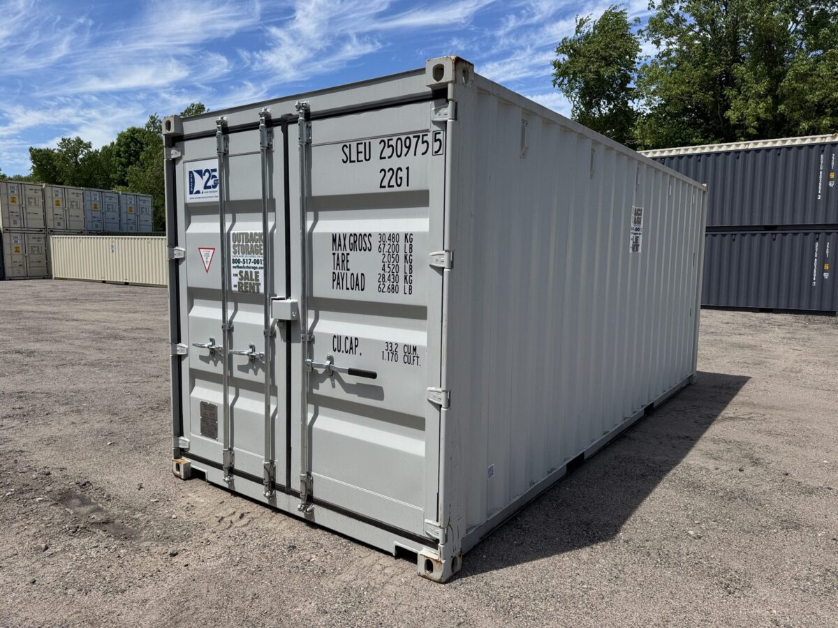 20ft New Shipping Container – Wind & Watertight – Gray – Unit SLEU250975-5