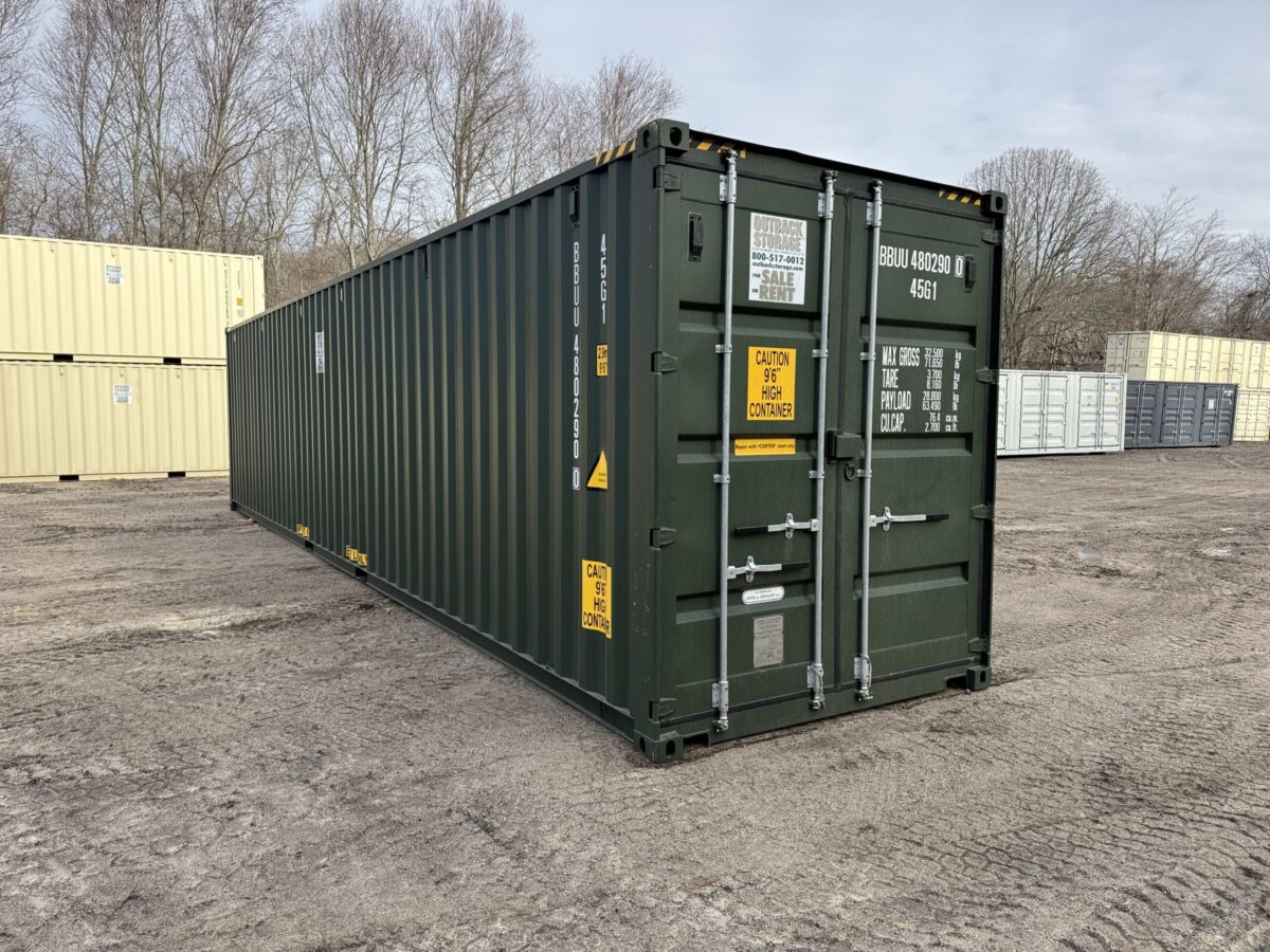40ft New High Cube Shipping Container – Wind & Watertight – Green – Unit BBUU480290-0