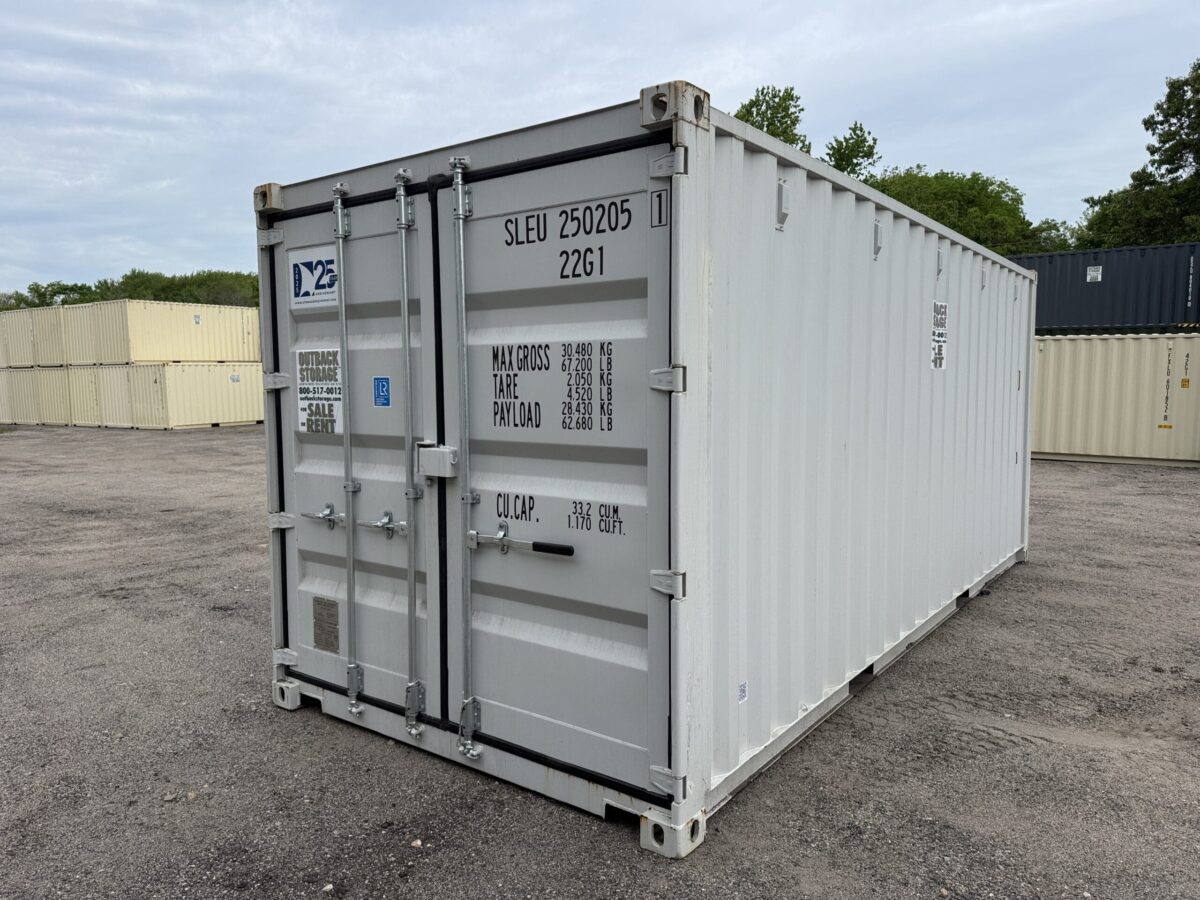 20ft New Shipping Container – Wind & Watertight – Gray – Unit SLEU250205-1