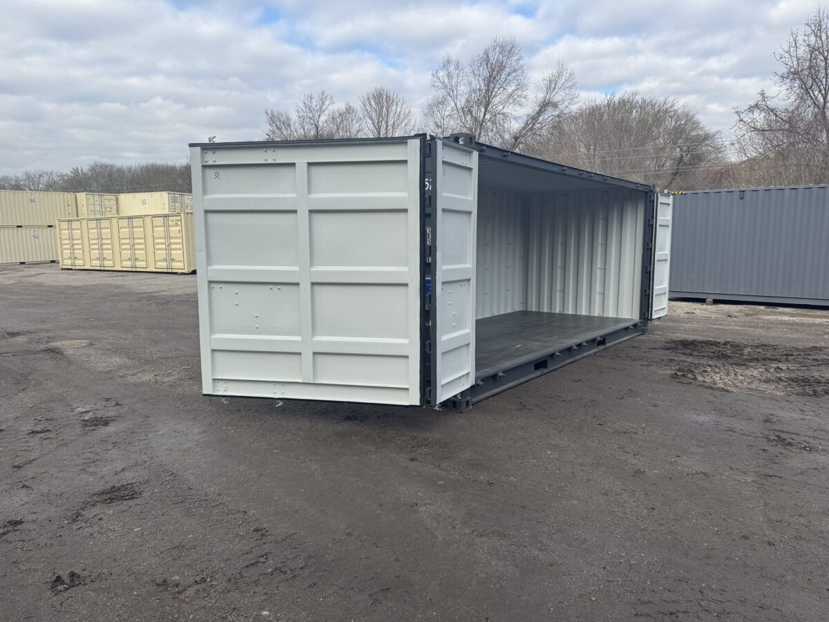 20ft Open Side New Shipping Container – Wind & Watertight – Gray – Unit FAMU017521-2