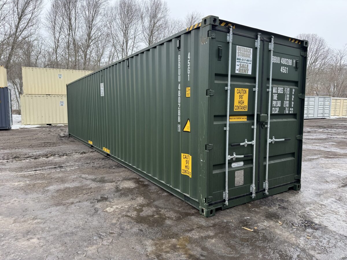 40ft New High Cube Shipping Container – Wind & Watertight – Green – Unit BBUU480288-1