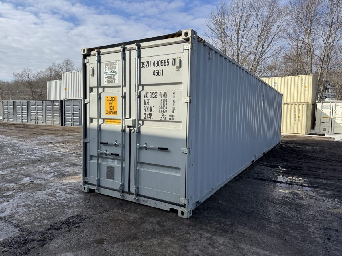 40ft New High Cube Shipping Container – Wind & Watertight – Gray – Unit DSZU480585-0