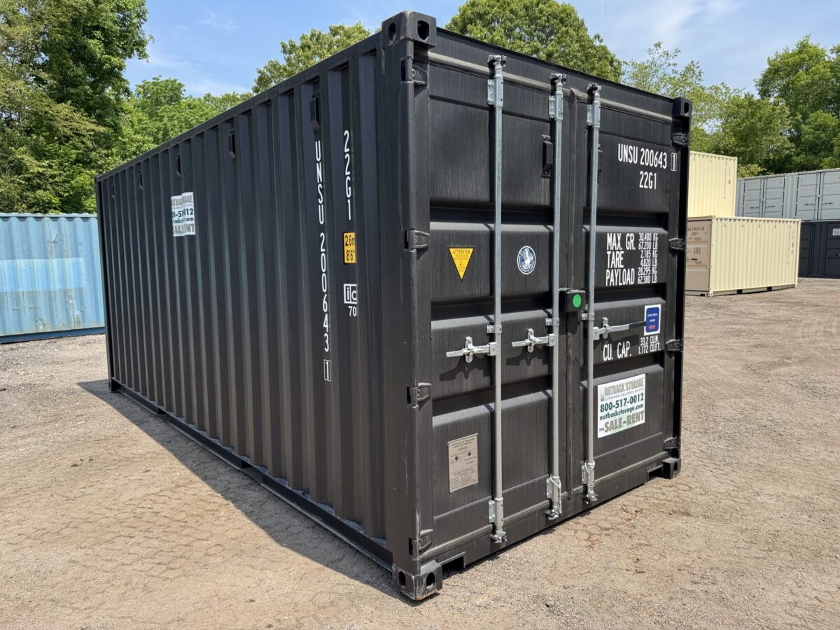 20ft New Shipping Container – Wind & Watertight – Black – Unit UNSU200643-1