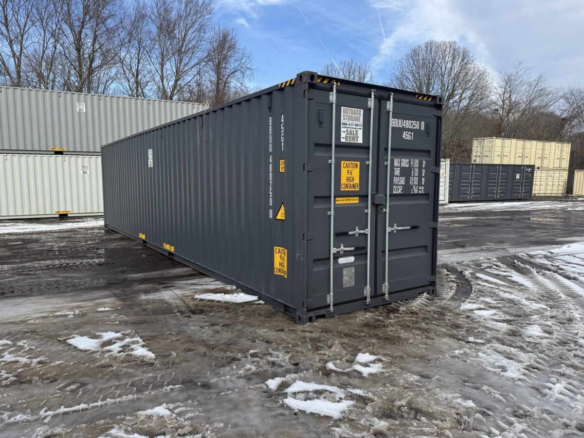 40ft New High Cube Shipping Container – Wind & Watertight – Gray – Unit BBUU480250-0