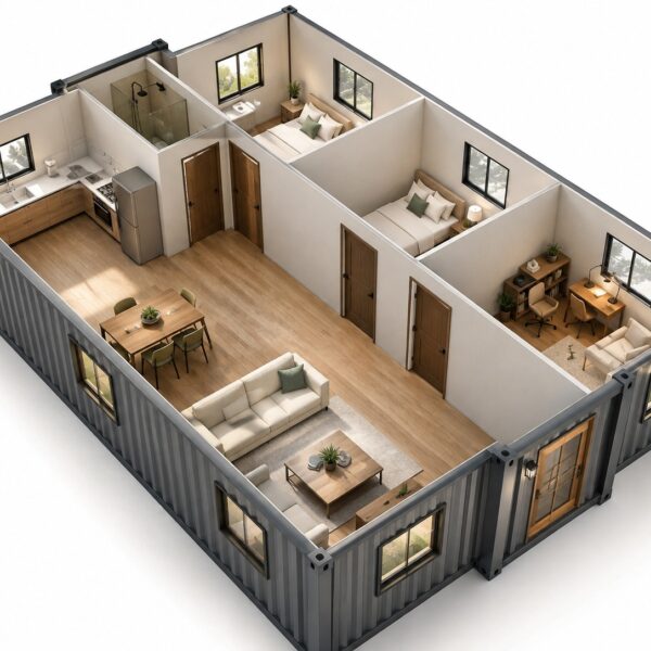 40ft Luxury 3 Bedroom Foldable Container Home – 1 Living Room, 1 Bathroom & Kitchen, Prefab Mobile House Easy Setup