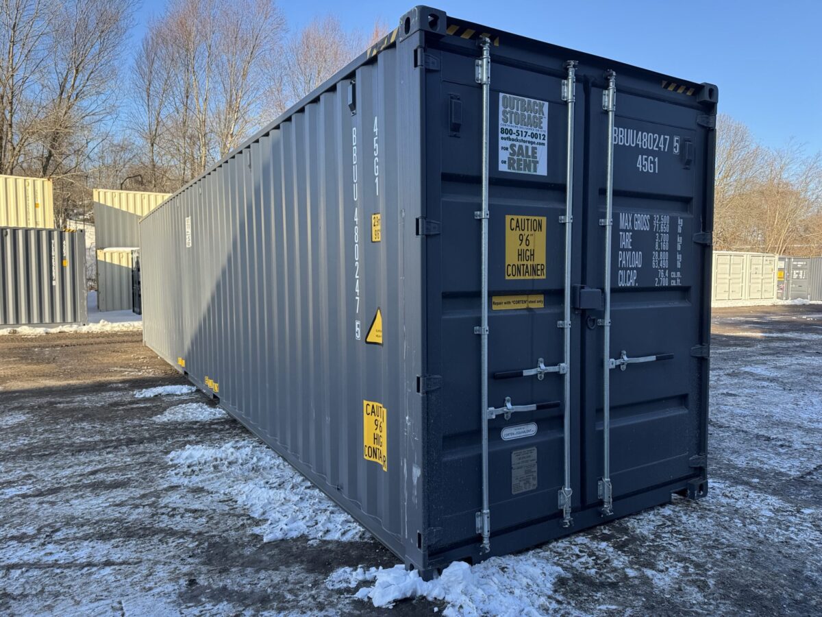 40ft New High Cube Shipping Container – Wind & Watertight – Gray – Unit BBUU480247-5