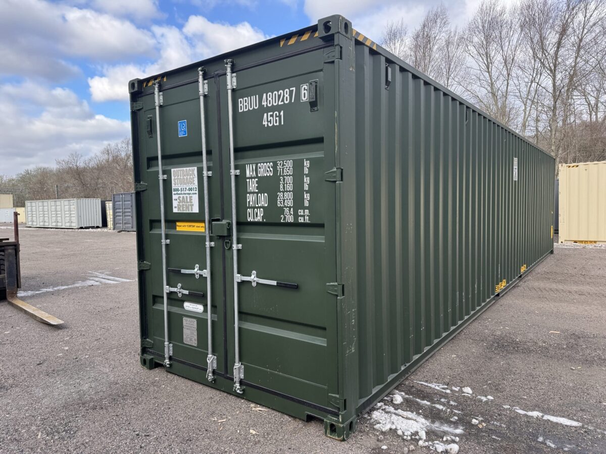 40ft New High Cube Shipping Container – Wind & Watertight – Green – Unit BBUU480287-6