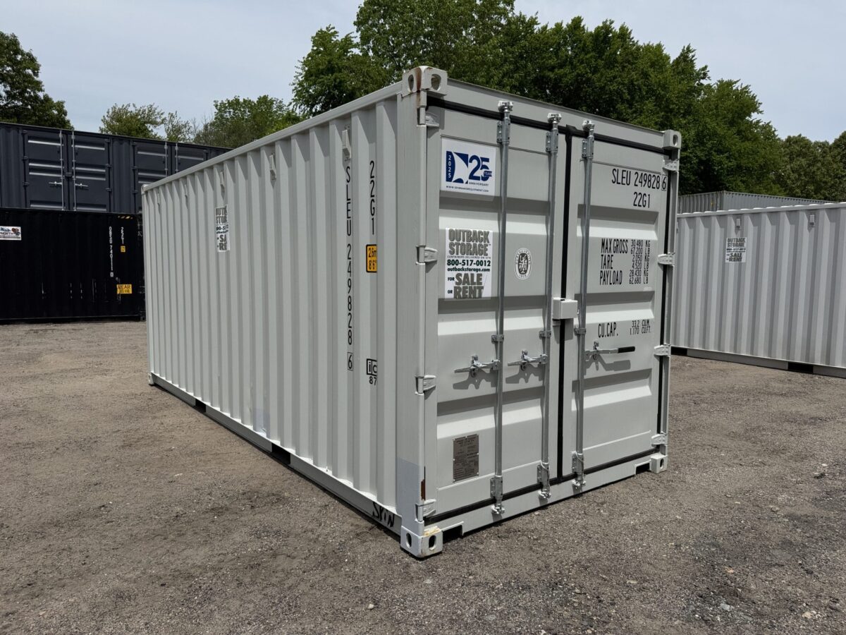 20ft New Shipping Container – Wind & Watertight – Gray – Unit SLEU249828-6