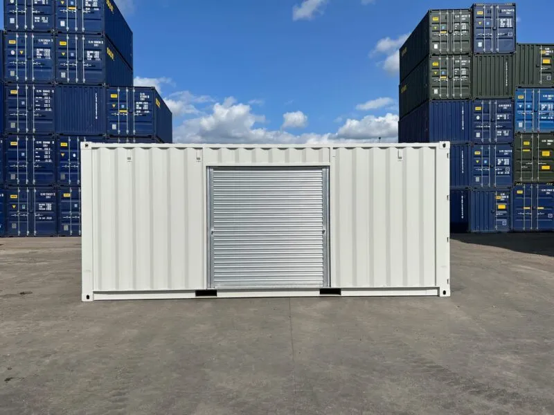 20ft Custom One Trip Shipping Container – Roller Shutter & RAL 7035 Respray