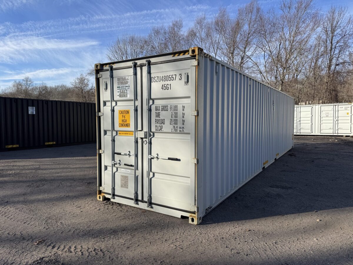 40ft New High Cube Shipping Container – Wind & Watertight – Gray – Unit DSZU480557-3