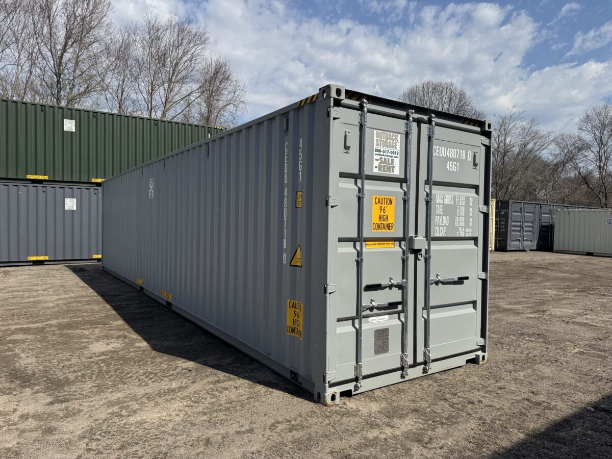 40ft New High Cube Shipping Container – Wind & Watertight – Gray – Unit CEUU480718-0