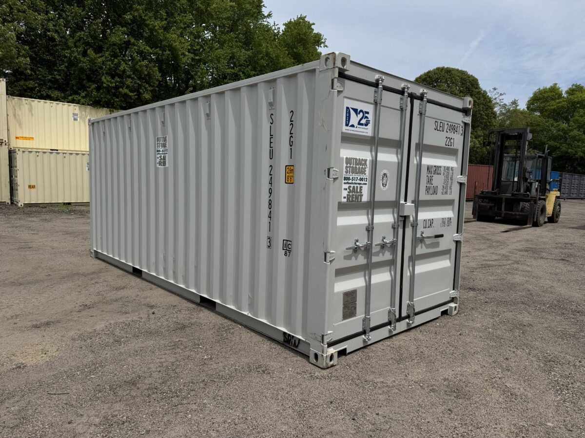 20ft New Shipping Container – Wind & Watertight – Gray – Unit SLEU249841-3