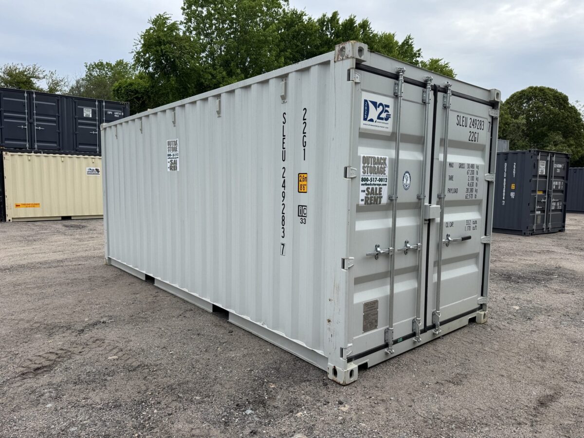 20ft New Shipping Container – Wind & Watertight – Gray – Unit SLEU249283-7