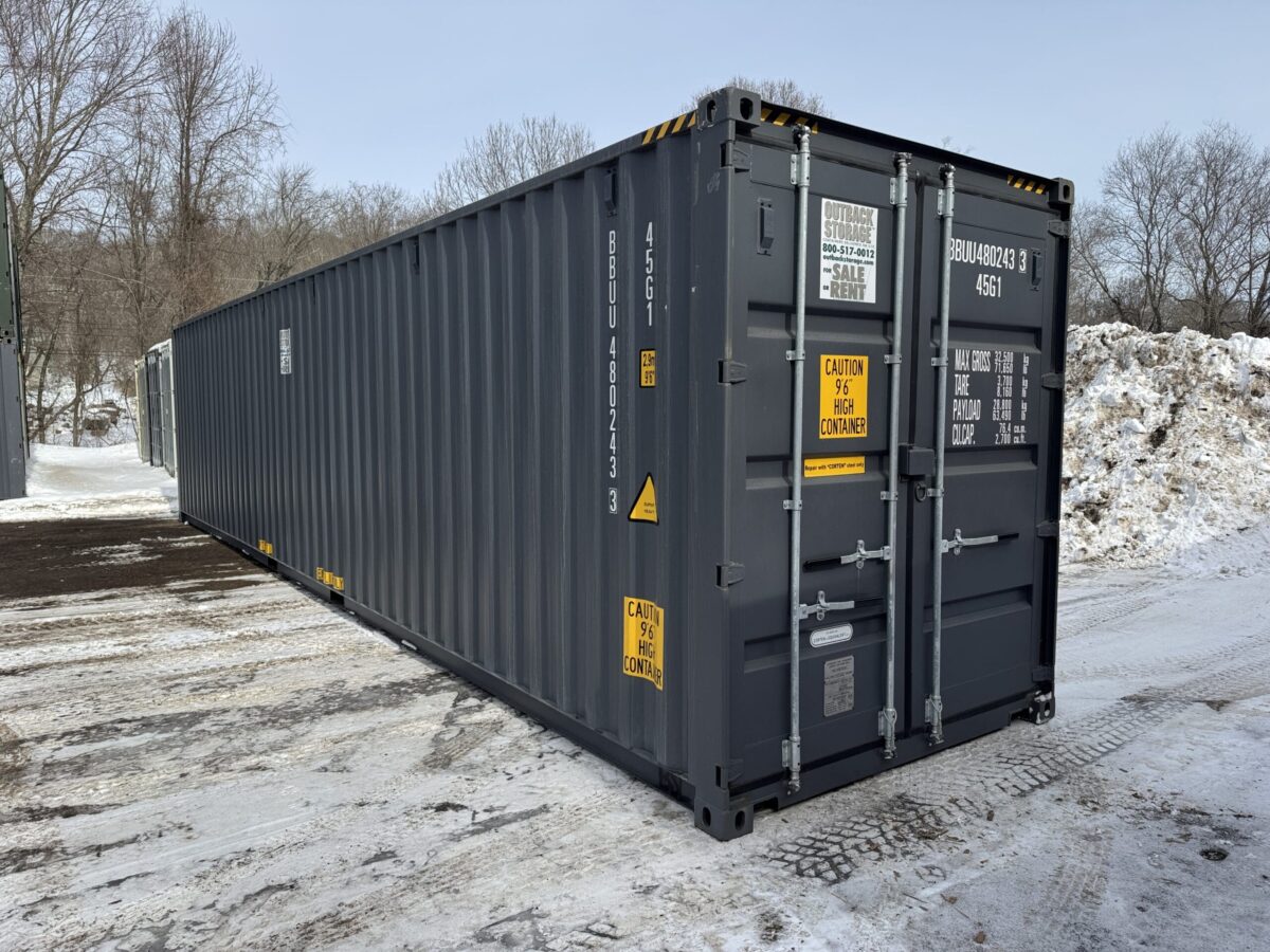 40ft New High Cube Shipping Container – Wind & Watertight – Gray – Unit BBUU480243-3