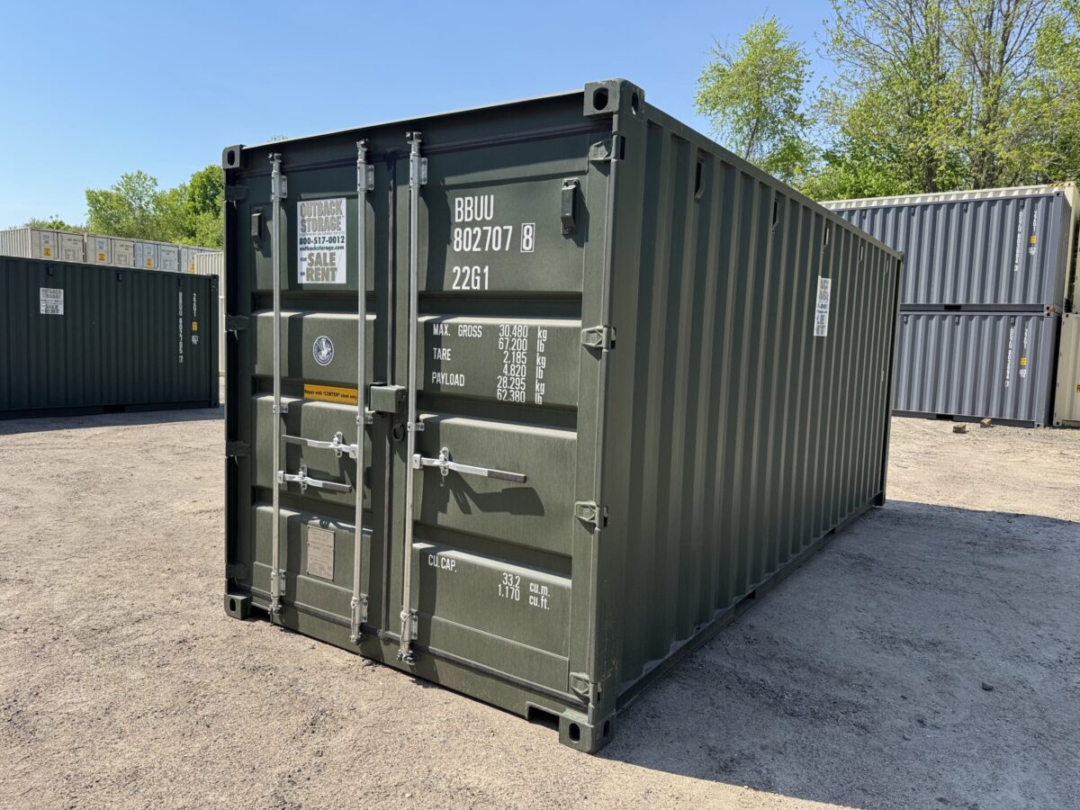 20ft New Shipping Container – Wind & Watertight – Green – Unit BBUU802707-8